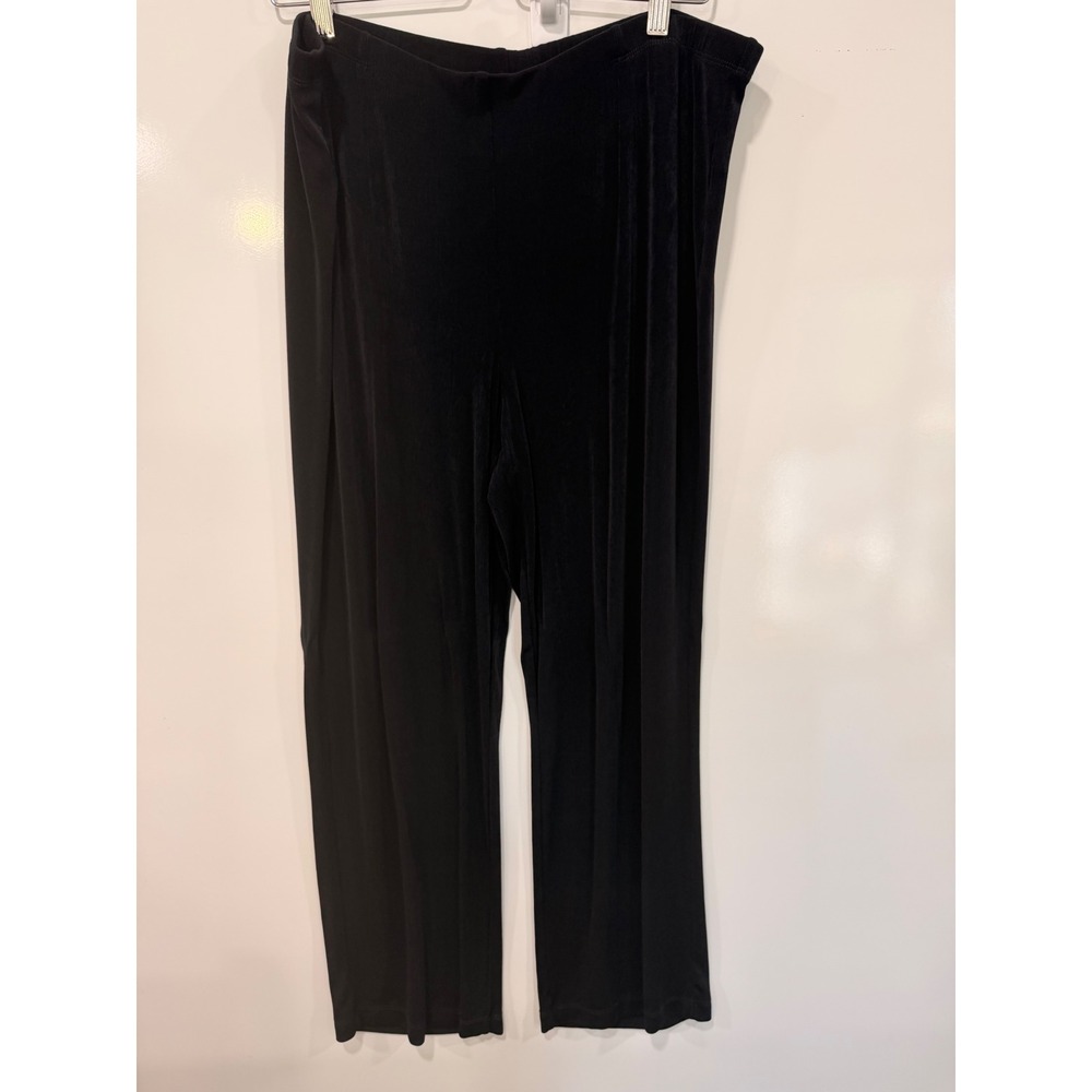 Chicos Travelers Slinky Knit Wide Leg Pants Black Petite 3P XL P Ribbed Pull On